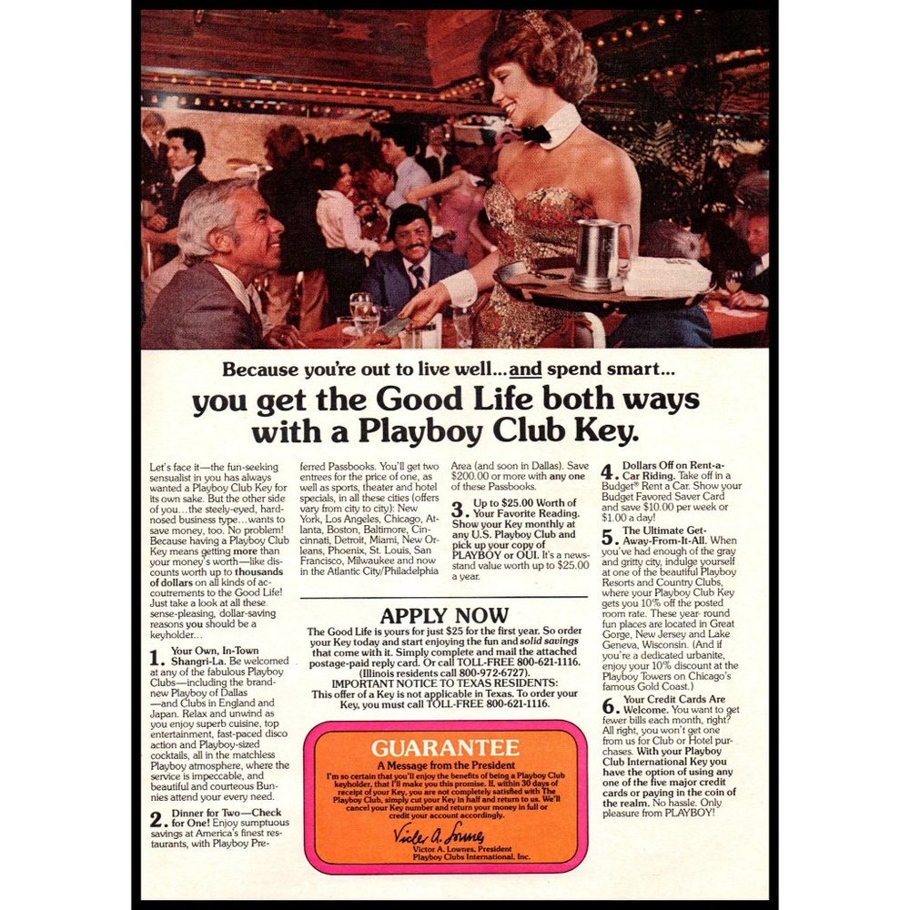 1978 Playboy Club Key Vintage Print Ad Bunny Cocktail Waitress Sequins Wall Art